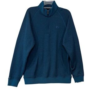 Under Armour 1/4 Zip Pullover ColdGear Sweatshirt Fleece Lined Loose Fit Blue XL